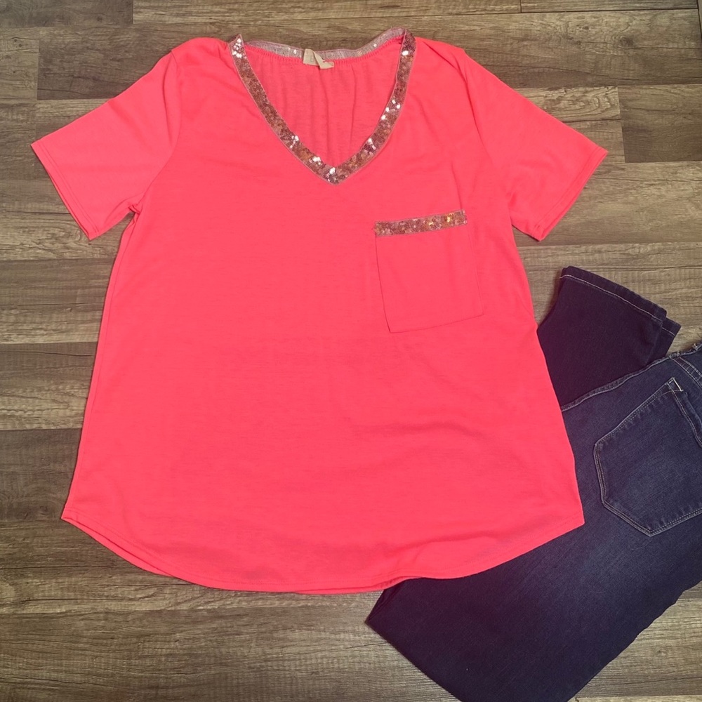 BIBI Size Small Neon Pink Top